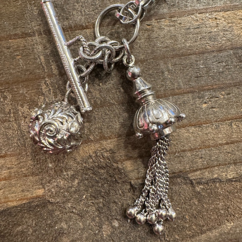 Monica Rich Kosann Sterling Silver Tassle Toggle Charm Sapphire Necklace - Picture 3 of 5